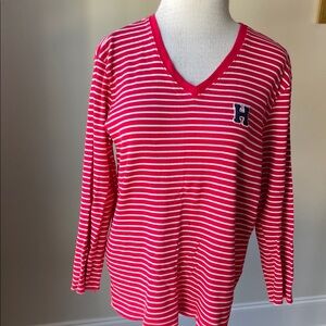 Tommy Hilfiger Red and White Striped V-Neck Tee